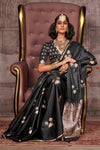 Jet Black Pichwai Satin Silk Saree