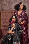 Jet Black Pichwai Satin Silk Saree