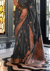 Jet Grey Bronze Zari Woven Banarasi Tussar Silk Designer Saree