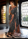 Jet Grey Bronze Zari Woven Banarasi Tussar Silk Designer Saree