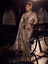 Lavender Banarasi Satin Silk Saree With Contrast Blouse