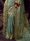 Teal Blue Banarasi Satin Silk Saree With Contrast Blouse