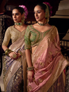 Rose Pink Banarasi Satin Silk Saree With Contrast Blouse