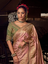 Rose Pink Banarasi Satin Silk Saree With Contrast Blouse