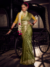 Mehendi Green Banarasi Satin Silk Saree With Contrast Blouse