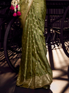 Mehendi Green Banarasi Satin Silk Saree With Contrast Blouse