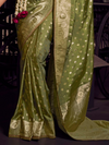 Mehendi Green Banarasi Satin Silk Saree With Contrast Blouse