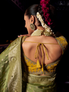 Mehendi Green Banarasi Satin Silk Saree With Contrast Blouse