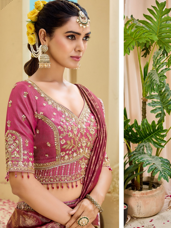 Rani Pink Banarasi Tissue Silk Saree