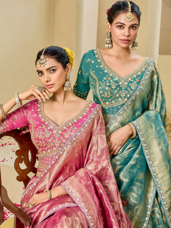 Teal Green Banarasi Tissue Silk Saree