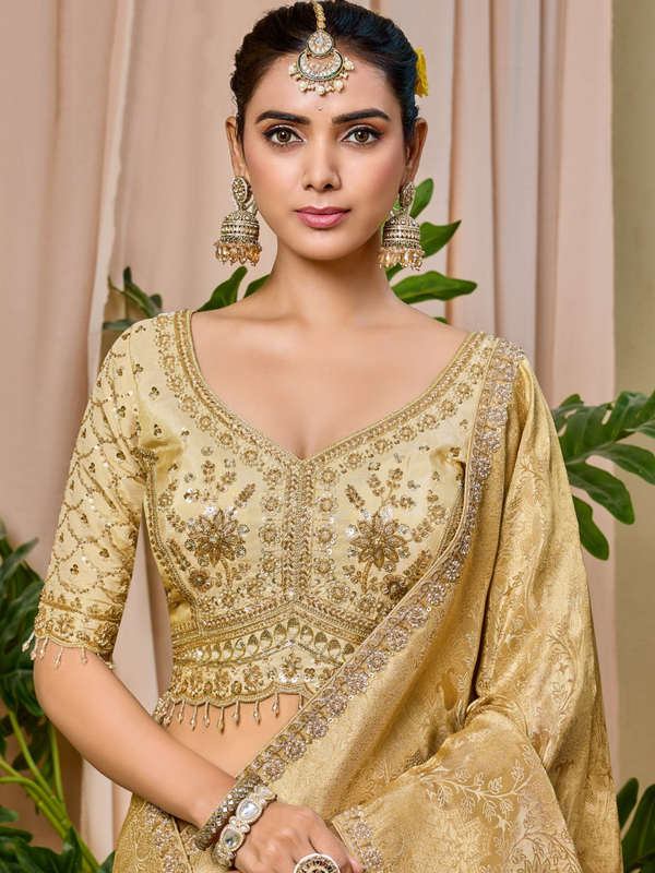 Light Gold Banarasi Tissue Silk Saree