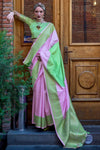 Lavender and Green Soft Silk Saree