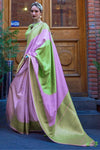 Lavender and Green Soft Silk Saree