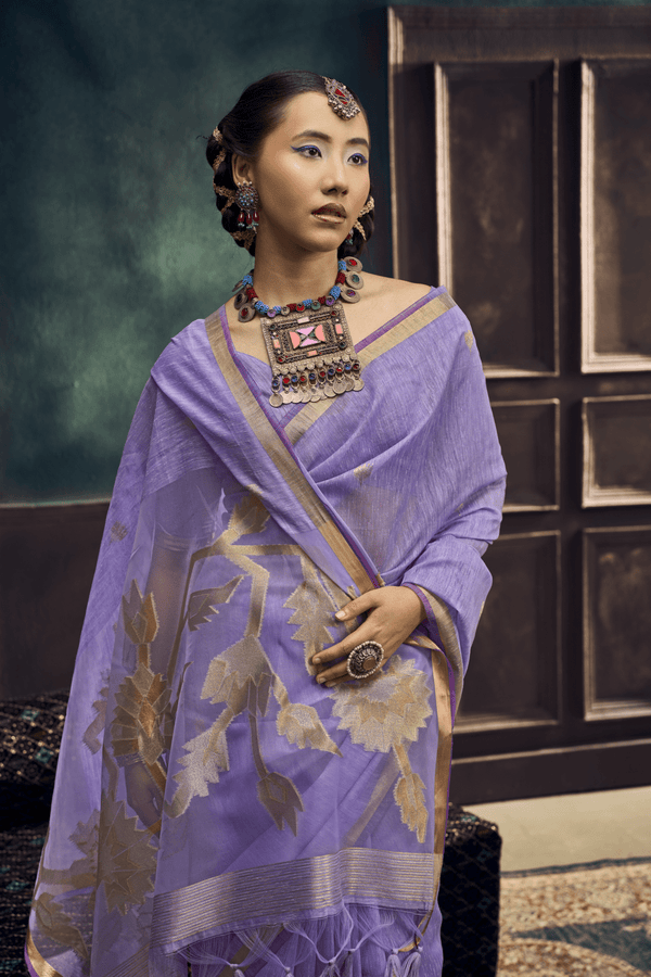 Lavender Banarasi Cotton Silk Saree