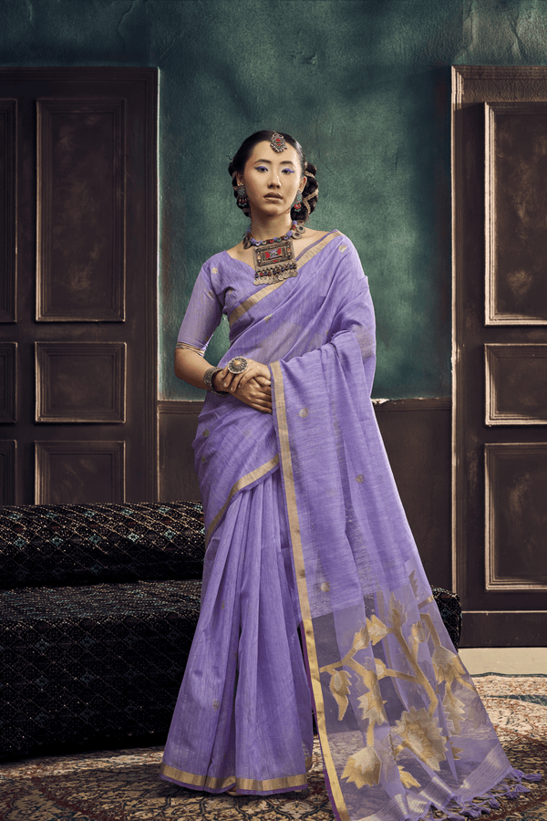 Lavender Banarasi Cotton Silk Saree