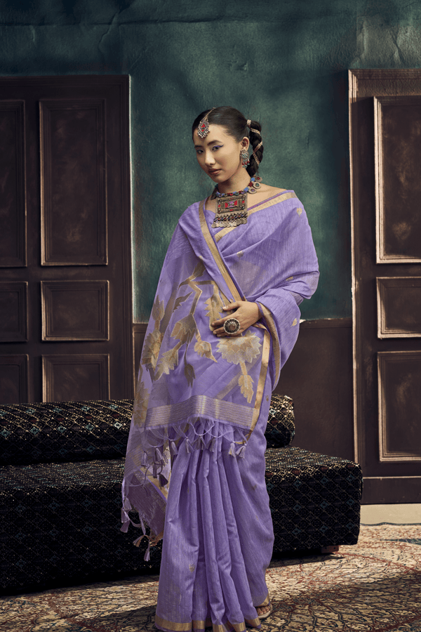 Lavender Banarasi Cotton Silk Saree