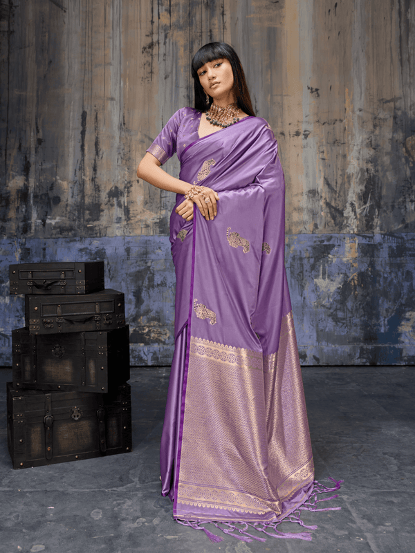 Lavender Banarasi Satin Silk Saree