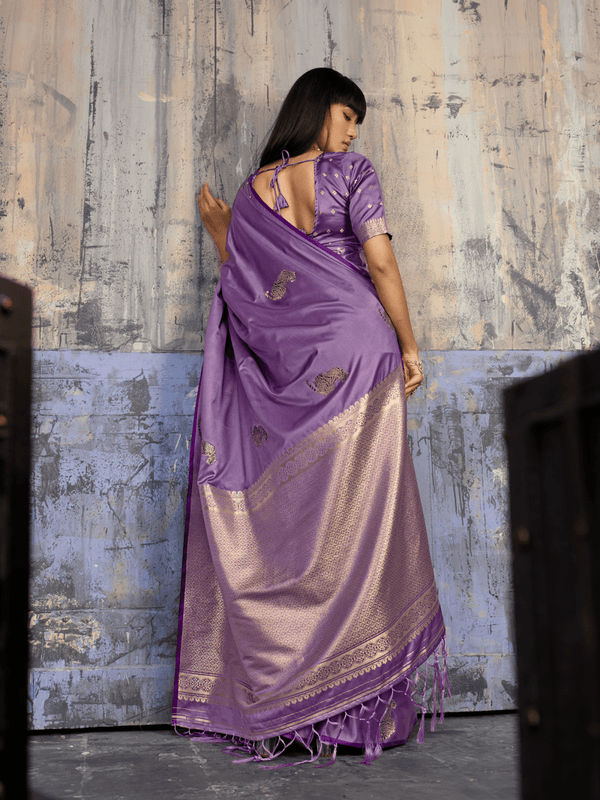 Lavender Banarasi Satin Silk Saree