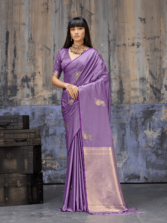 Lavender Banarasi Satin Silk Saree