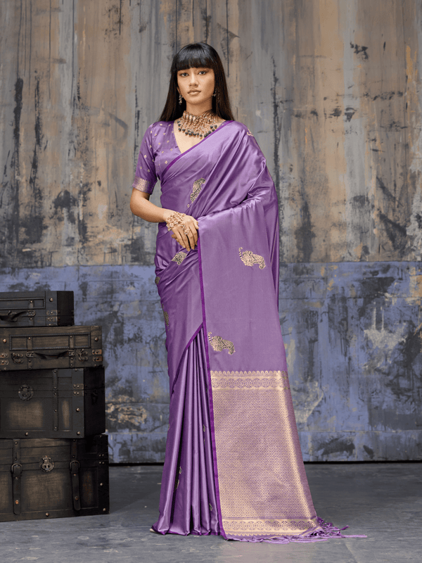 Lavender Banarasi Satin Silk Saree