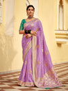 Lavender Banarasi Silk Saree With Contrast Blouse