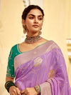 Lavender Banarasi Silk Saree With Contrast Blouse