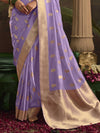 Lavender Banarasi Silk Saree With Golden Zari Butis