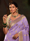 Lavender Banarasi Silk Saree With Golden Zari Butis