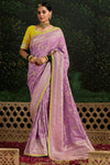 Lavender Designer Banarasi Dola Silk Saree With Golden Zari Work