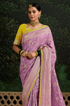 Lavender Designer Banarasi Dola Silk Saree With Golden Zari Work