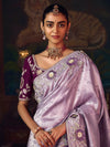 Lavender Designer Tissue Silk Saree with Contrast Blouse