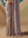 Lavender Embroidered Designer Organza Silk Saree
