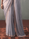 Lavender Grey Designer Tissue Silk Saree With Contrast Blouse