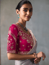 Lavender Grey Designer Tissue Silk Saree With Contrast Blouse