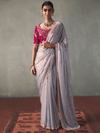 Lavender Grey Designer Tissue Silk Saree With Contrast Blouse