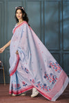 Lavender Grey Handloom Linen Saree