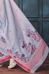 Lavender Grey Handloom Linen Saree