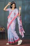 Lavender Grey Handloom Linen Saree