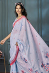 Lavender Grey Handloom Linen Saree