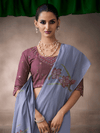 Lavender Jamdani Cotton Silk Saree With Contrast Blouse