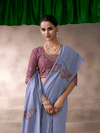 Lavender Jamdani Cotton Silk Saree With Contrast Blouse