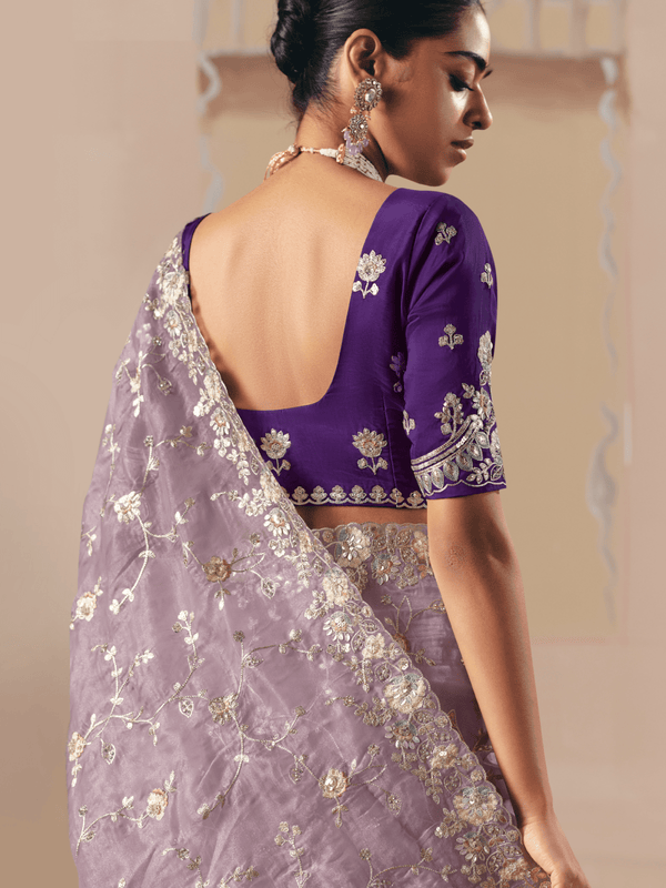 Lavender Organza Silk Saree