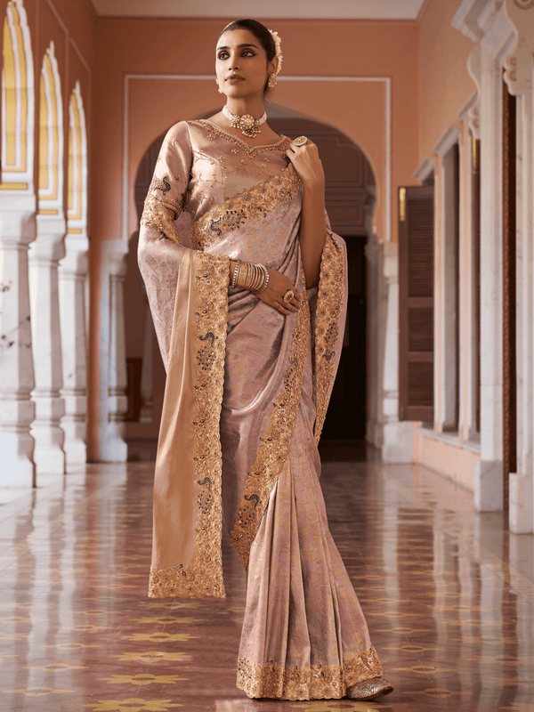 Lavender Pink Banarasi Tissue Silk Saree