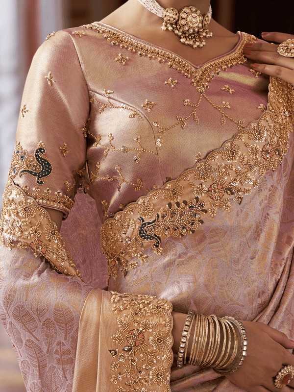 Lavender Pink Banarasi Tissue Silk Saree