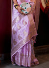 Lavender Pink Banarasi Woven Satin Silk Saree