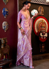 Lavender Pink Banarasi Woven Satin Silk Saree