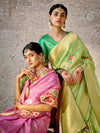 lavender Pink Zari Woven Banarasi Silk Saree With Contrast Blouse