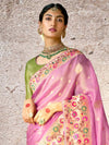 lavender Pink Zari Woven Banarasi Silk Saree With Contrast Blouse