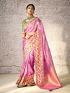 lavender Pink Zari Woven Banarasi Silk Saree With Contrast Blouse