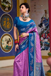 Lavender Purple and Royal Blue Banarasi Soft Silk Saree